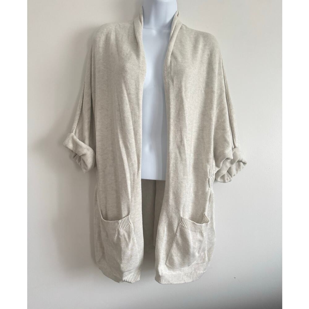Brochu Walker XS‎ Cotton Cashmere Open Front Cardigan Sweater Roll Tab Sleeve